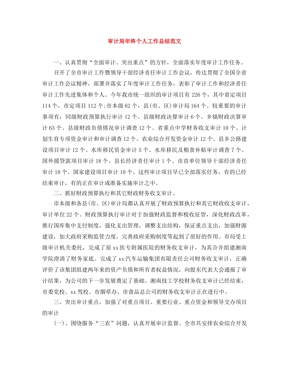 审计局年终个人工作总结范文 _第1页