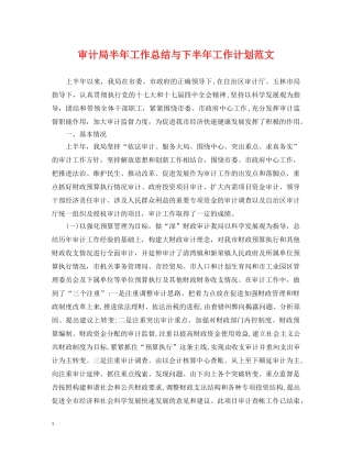 审计局半年工作总结与下半年工作计划范文 