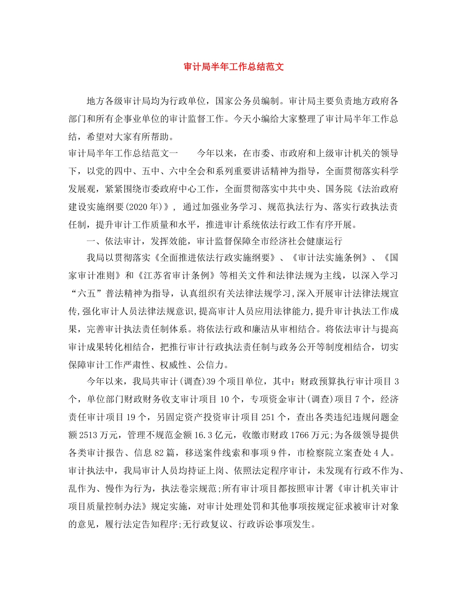 审计局半年工作总结范文 _第1页
