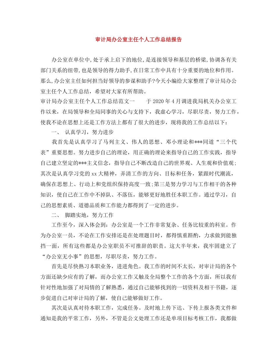 审计局办公室主任个人工作总结报告 _第1页