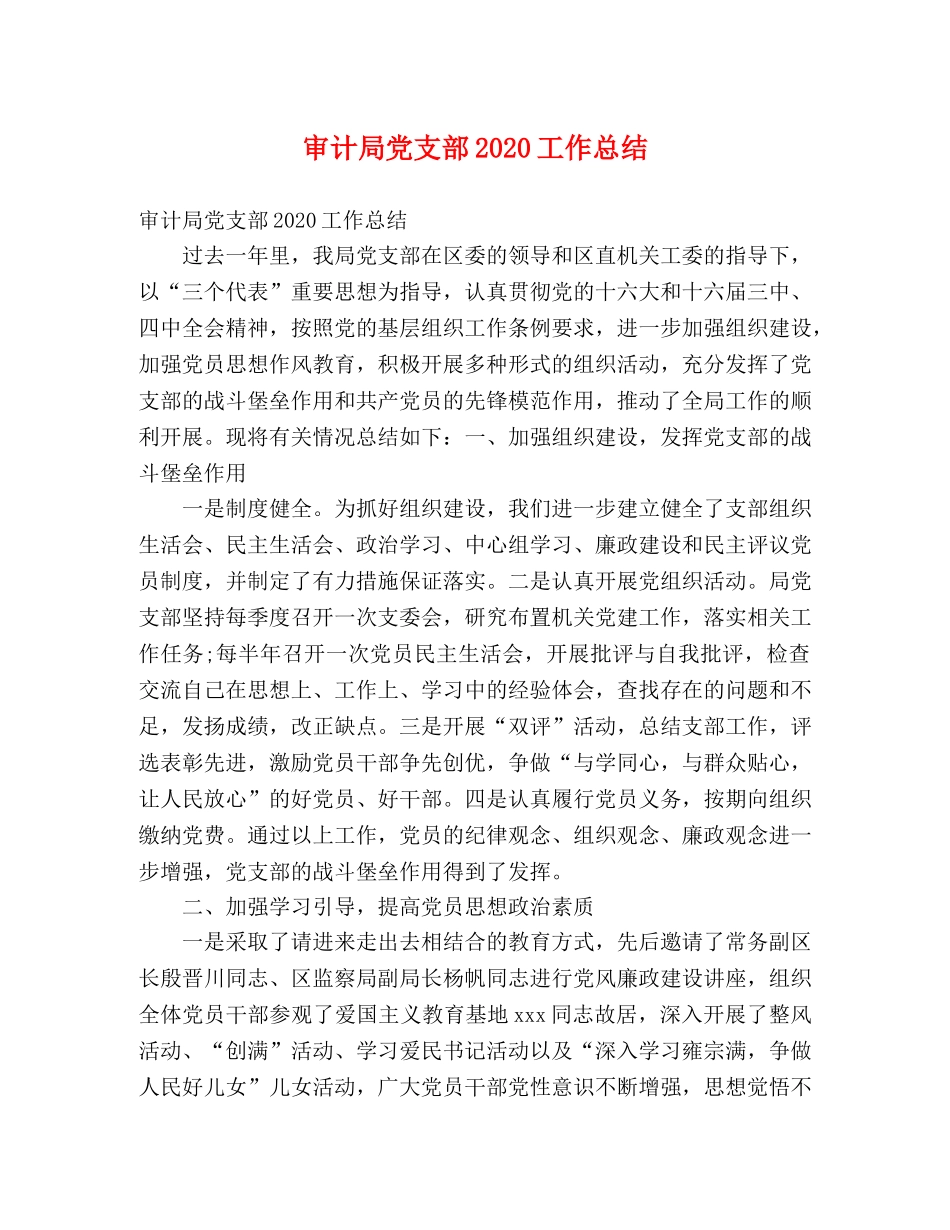 审计局党支部2020工作总结 _第1页