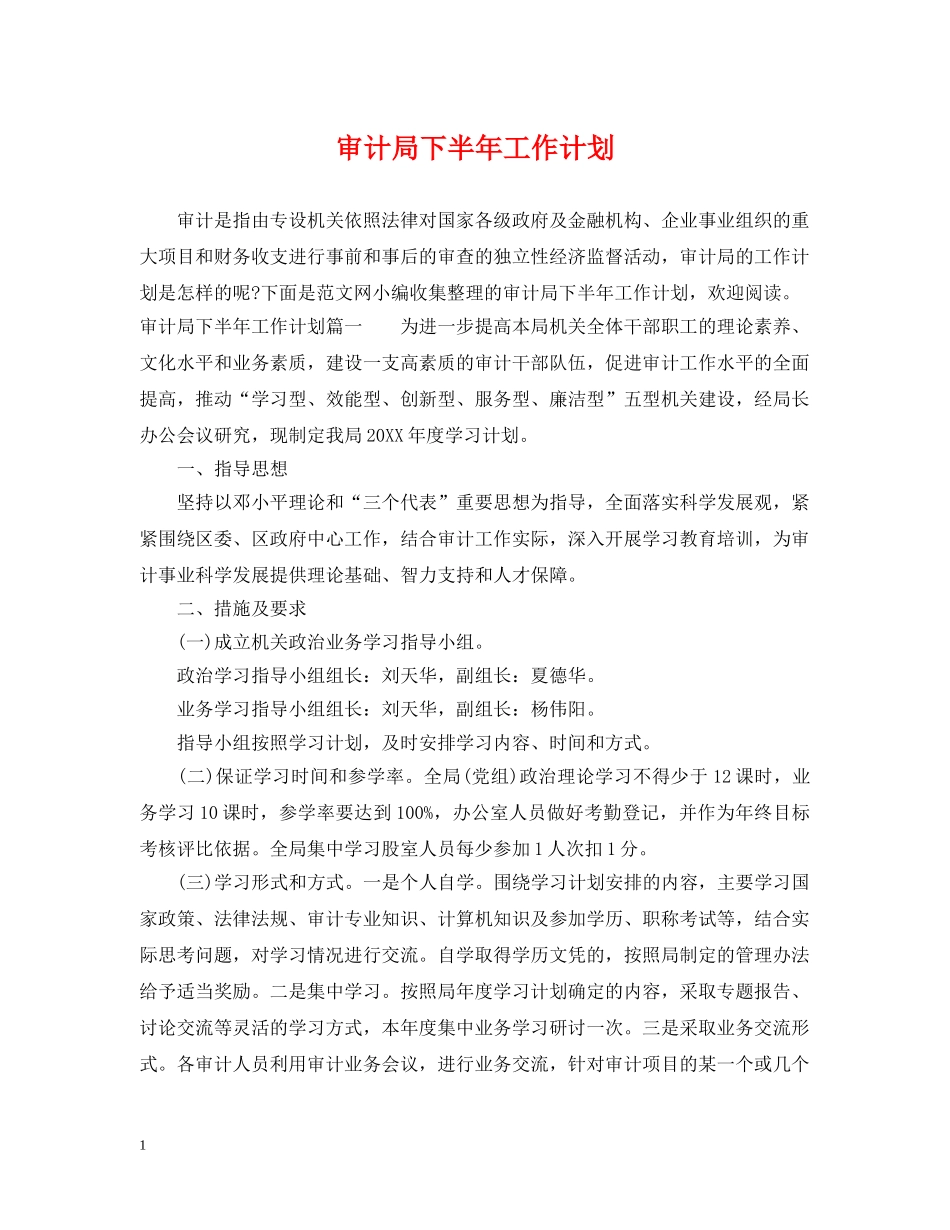 审计局下半年工作计划 _第1页