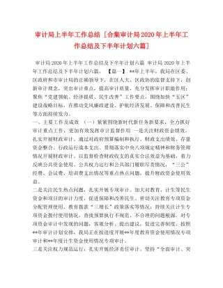 审计局上半年工作总结 [合集审计局2020年上半年工作总结及下半年计划六篇] 