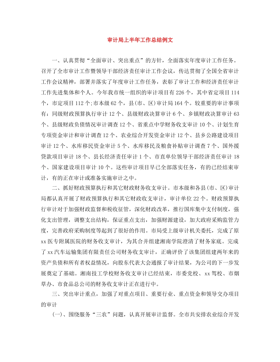 审计局上半年工作总结例文 _第1页