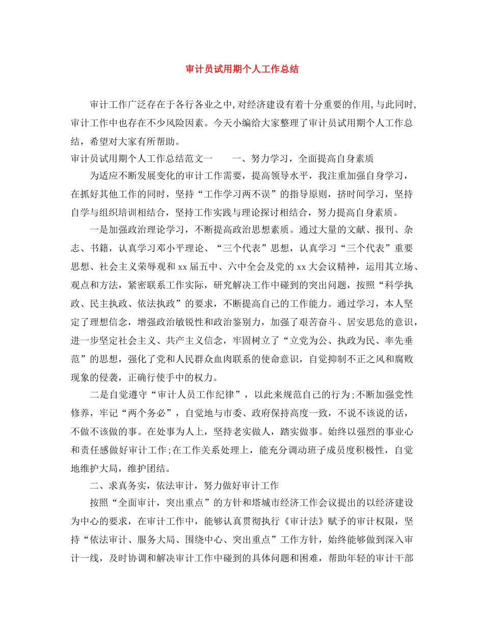 审计员试用期个人工作总结 _第1页