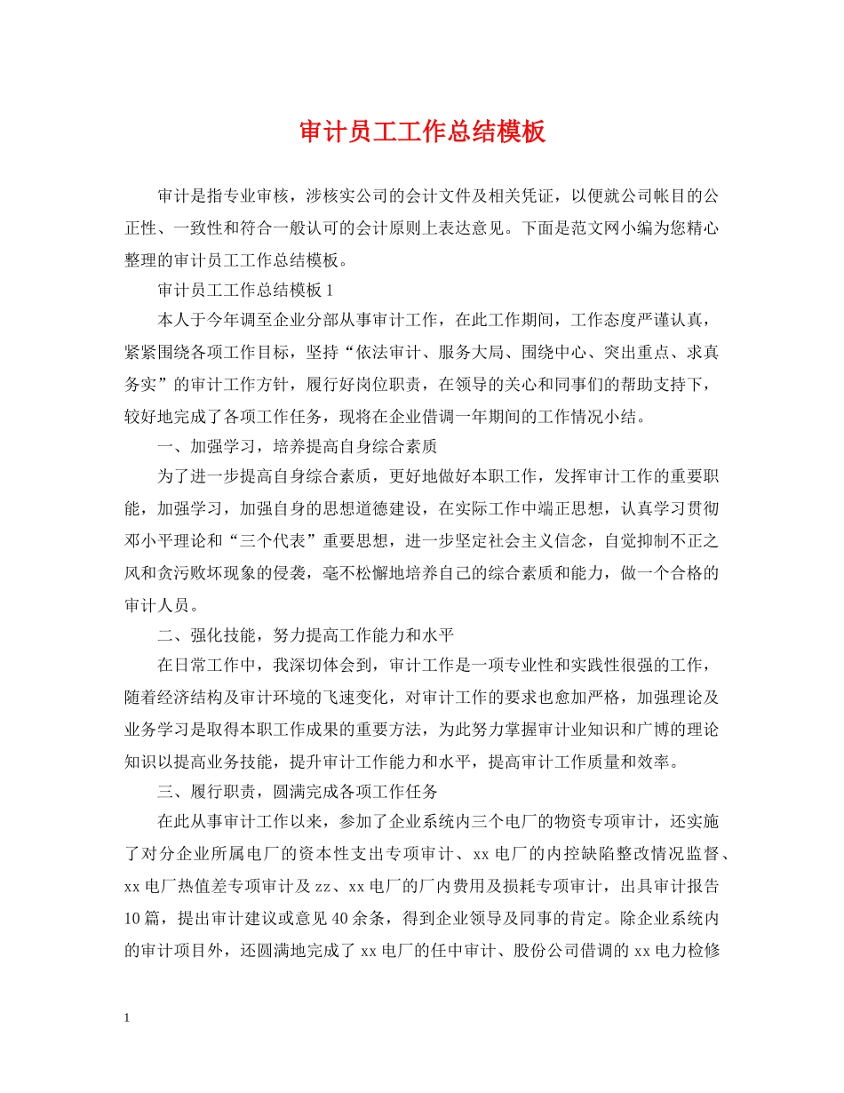 审计员工工作总结模板 _第1页