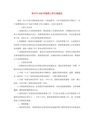 审计厅2020年保密工作计划报告 