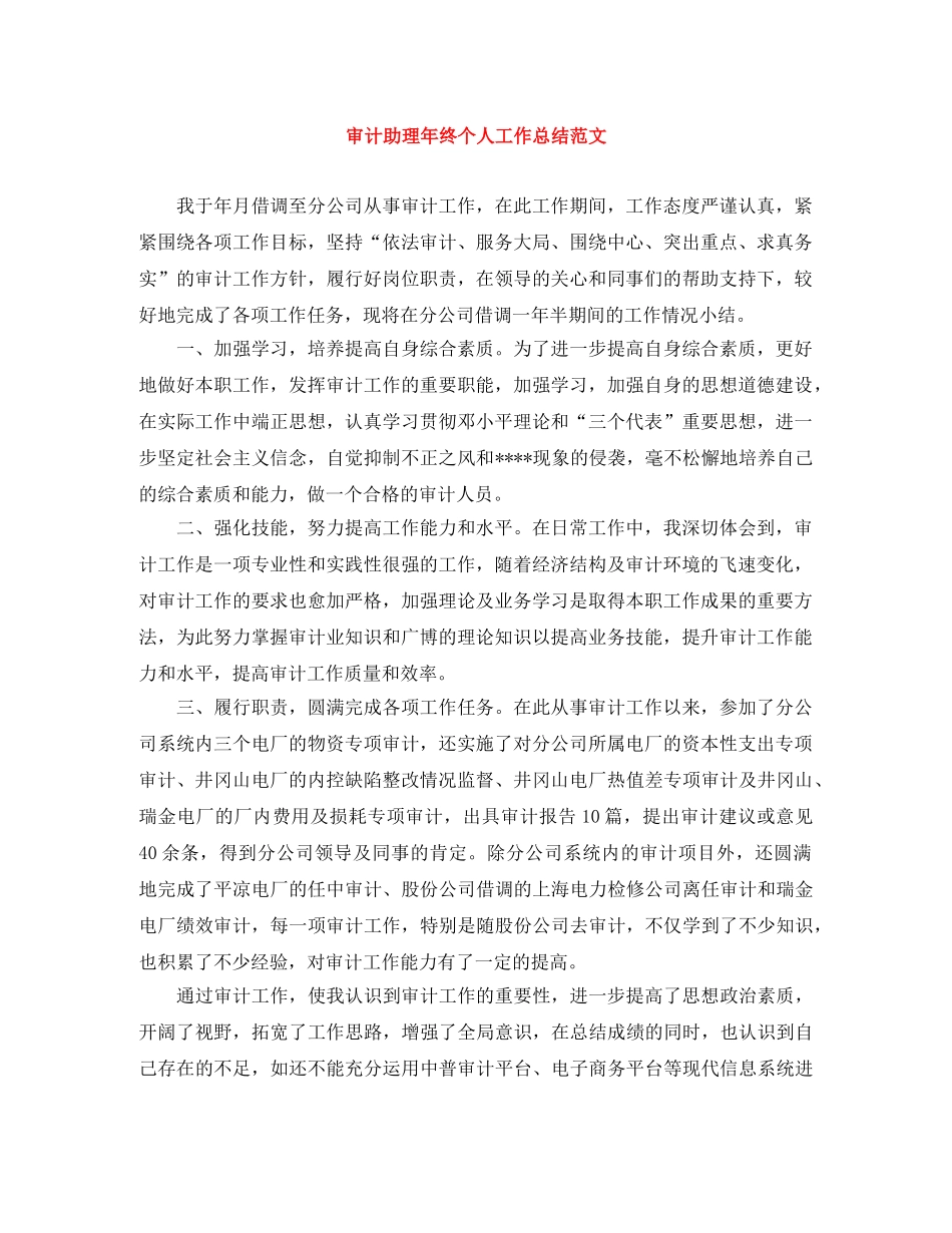 审计助理年终个人工作总结范文 _第1页
