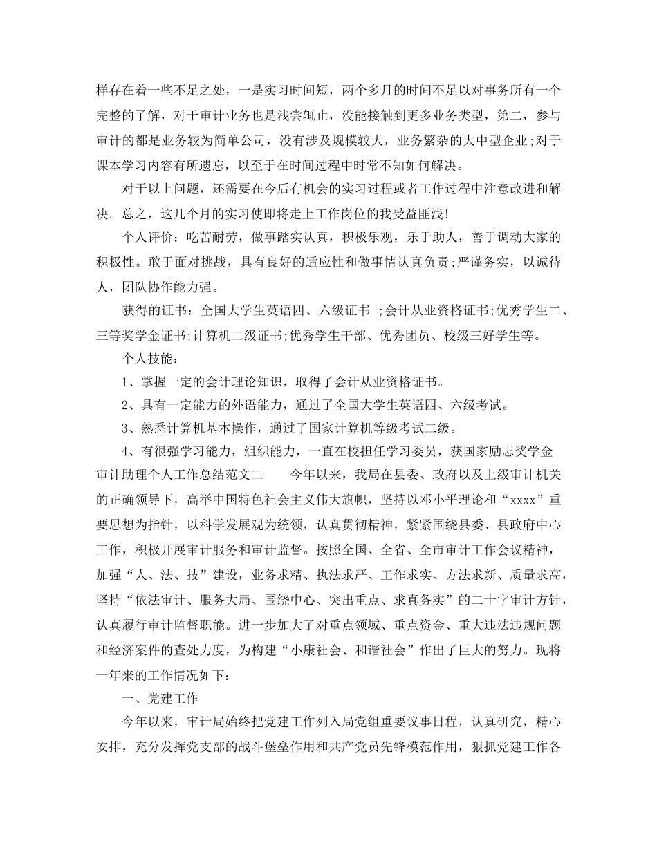 审计助理个人工作总结范本 _第2页