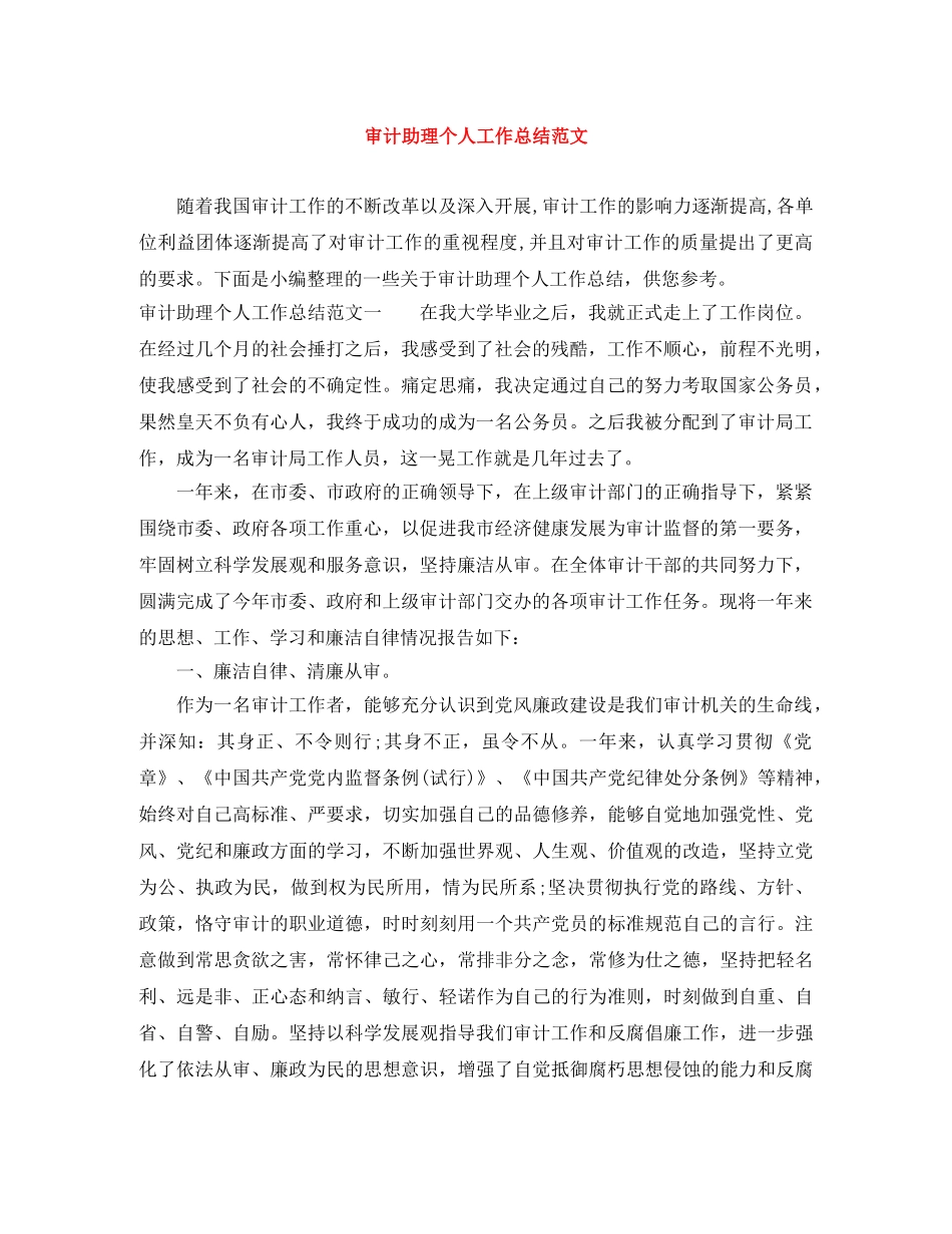 审计助理个人工作总结范文 _第1页