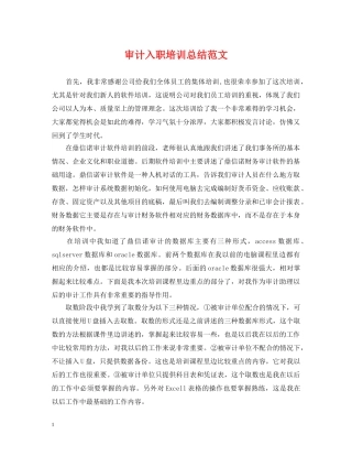 审计入职培训总结范文 