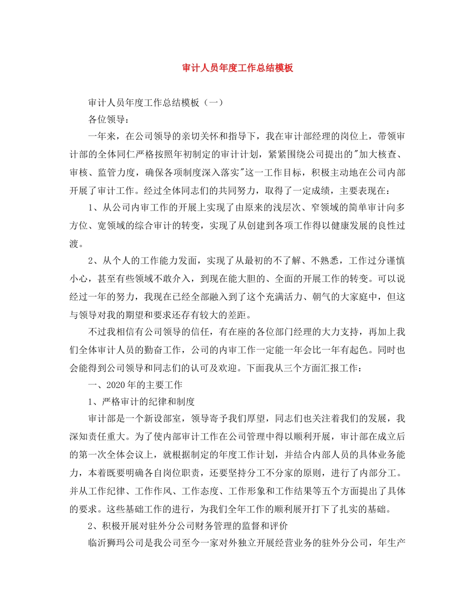 审计人员年度工作总结模板 _第1页