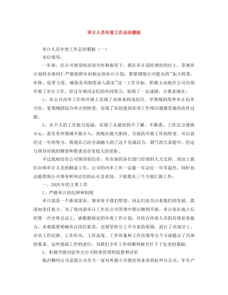 审计人员年度工作总结模板 