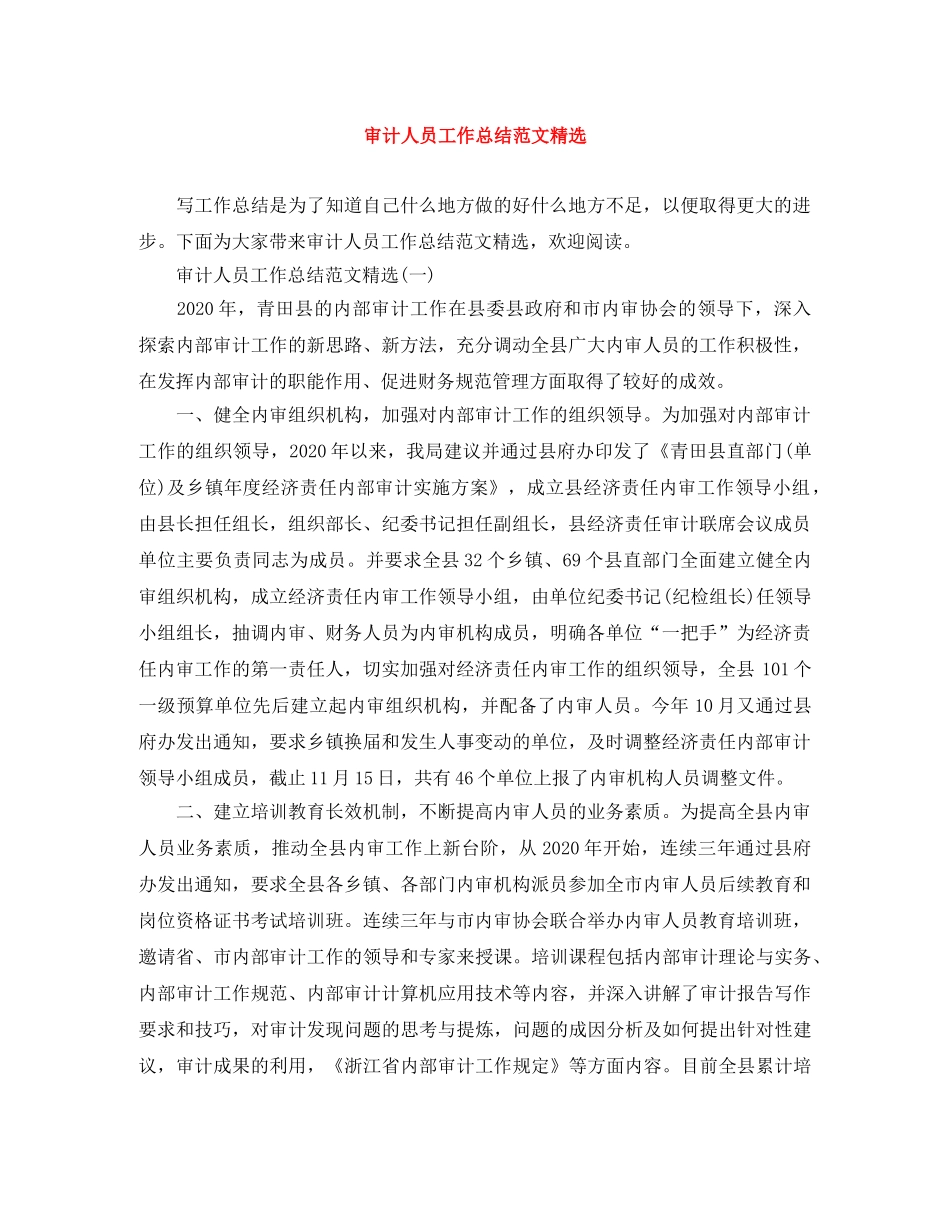 审计人员工作总结范文精选 _第1页