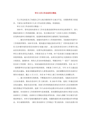 审计人员工作总结范文精选 