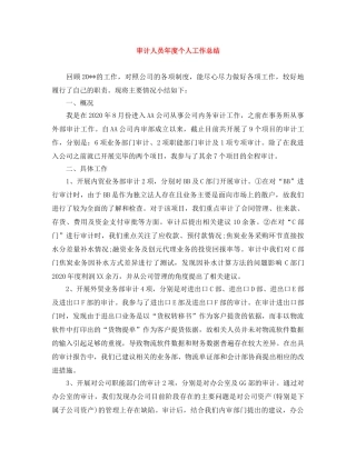 审计人员年度个人工作总结 