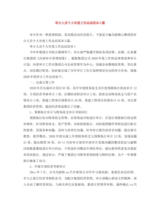 审计人员个人年度工作总结范本5篇 