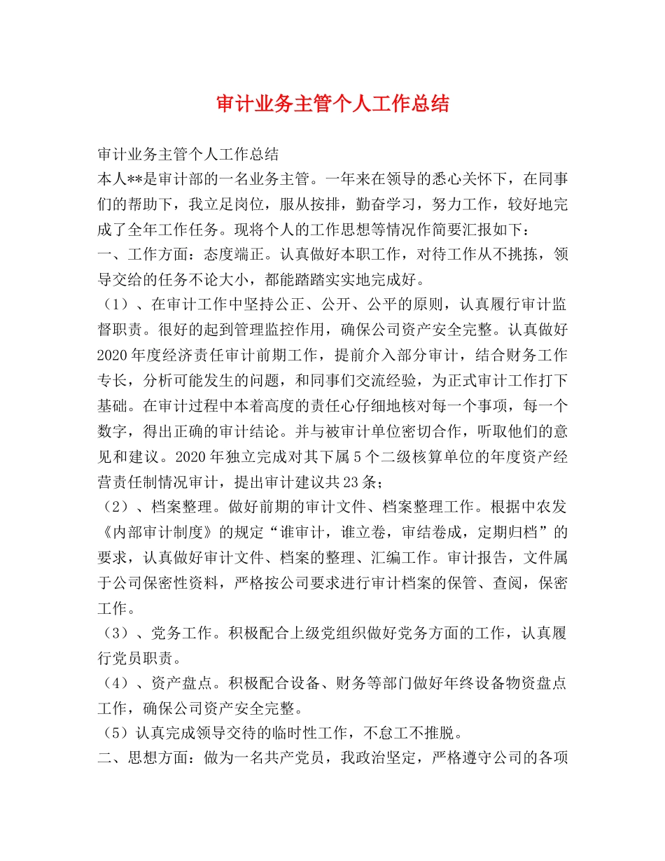 审计业务主管个人工作总结 _第1页