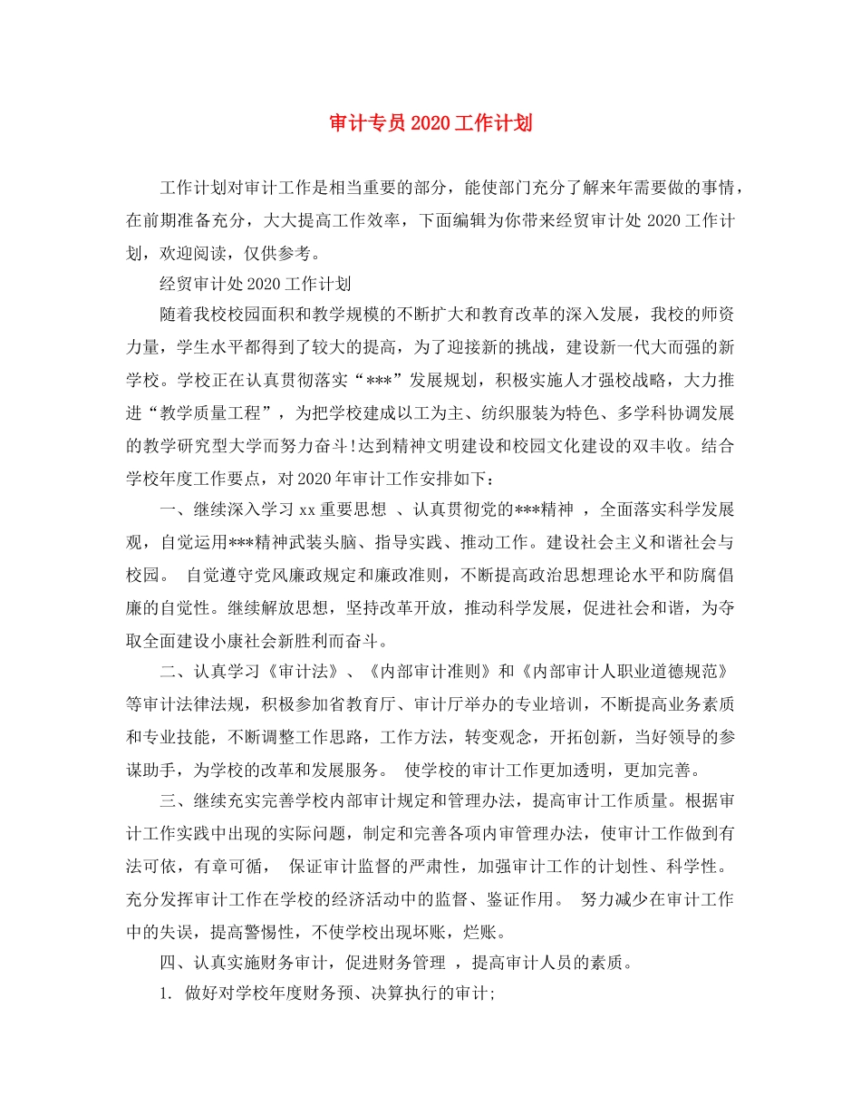 审计专员2020工作计划 _第1页