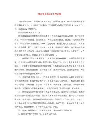 审计专员2020工作计划 