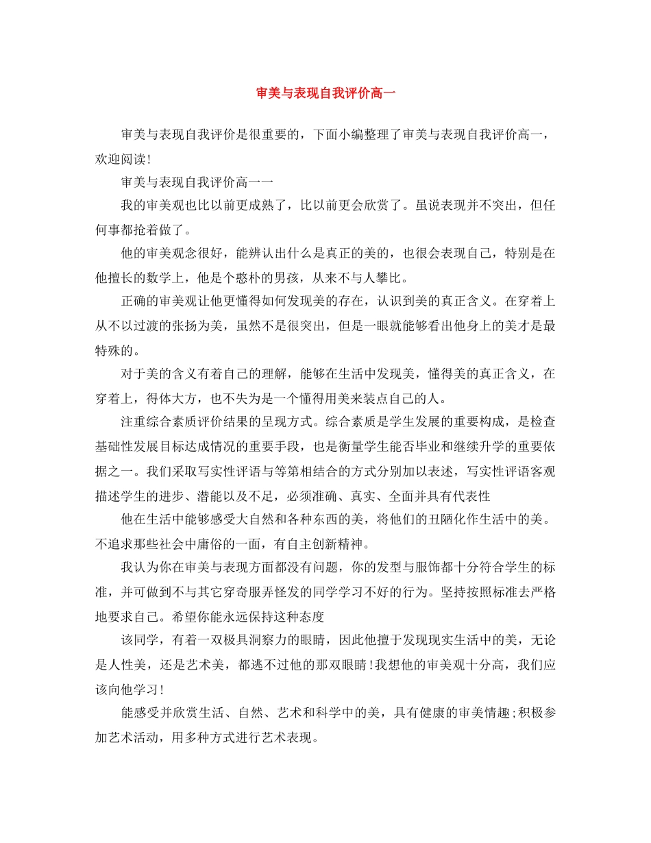 审美与表现自我评价高一 _第1页