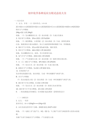 初中化学各种反应方程式 都在这里啦!