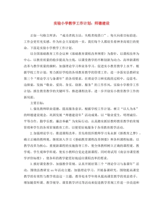 实验小学教学工作计划师德建设 