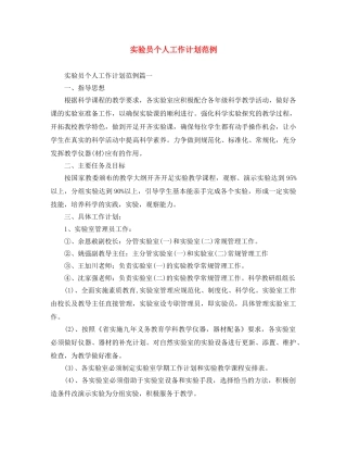 实验员个人工作计划范例 