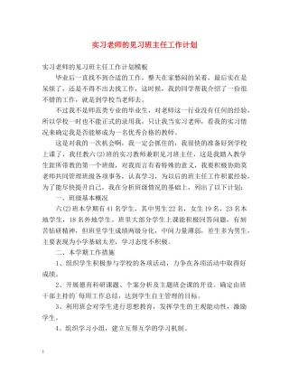 实习老师的见习班主任工作计划 