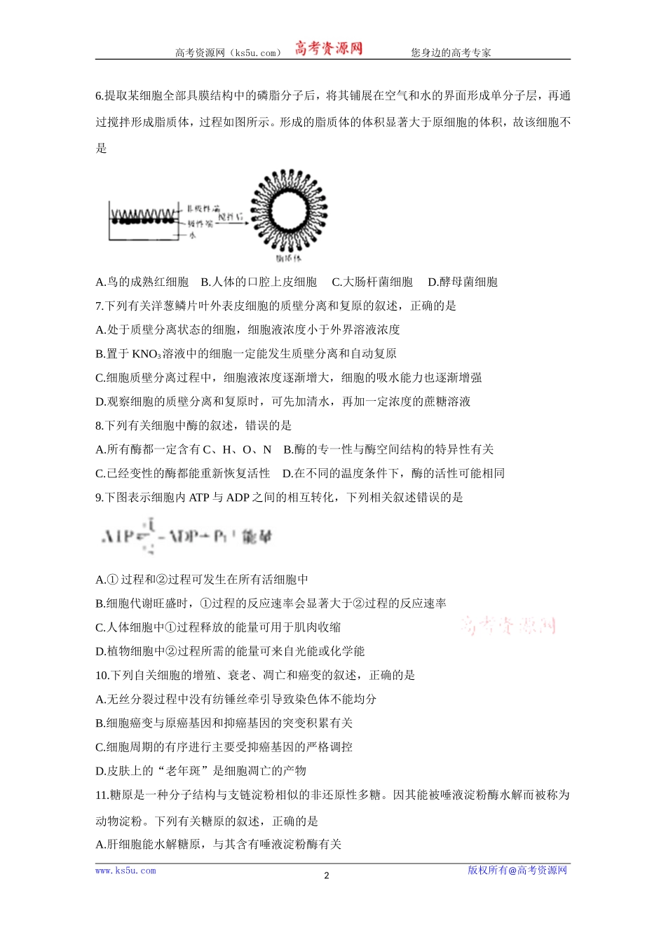 《KS5U发布》河南省郑州市示范性高中2021届高三阶段性考试（三）生物Word版含答案bychun【KS5U高考】_第2页