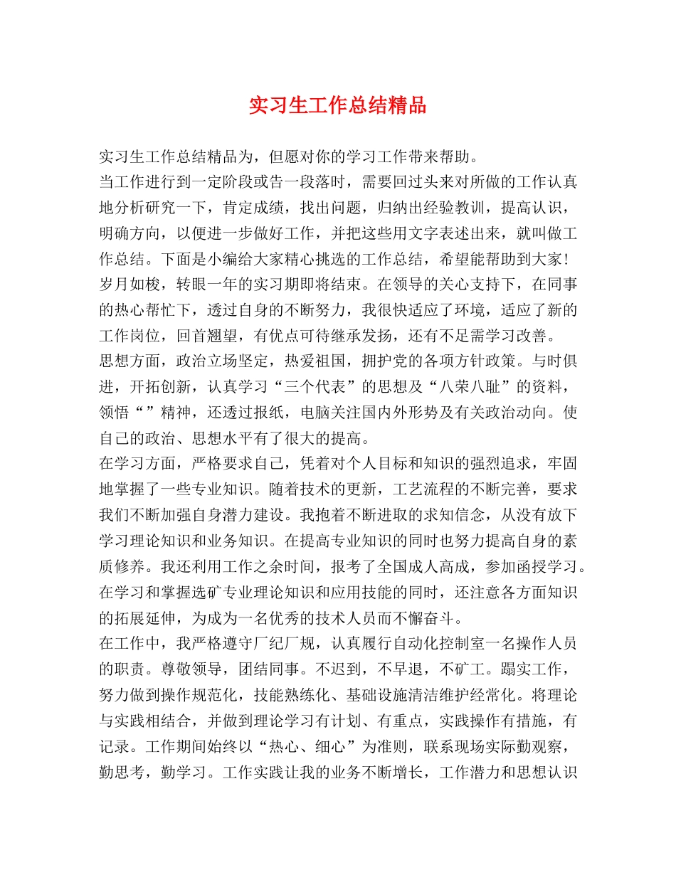 实习生工作总结精品 _第1页