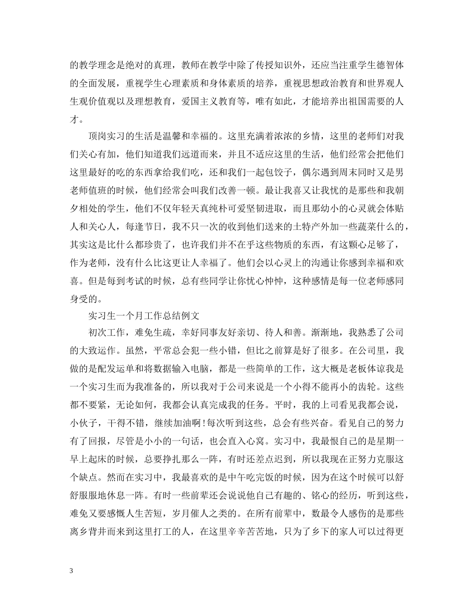 实习生一个月工作总结模板 _第3页