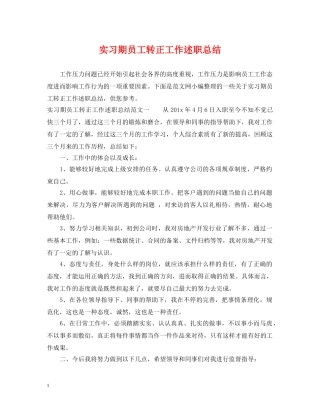 实习期员工转正工作述职总结 