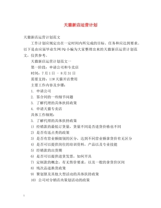 天猫新店运营计划 