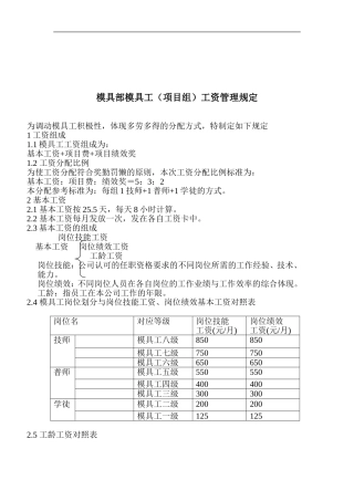 项目组模具部模具工工资管理规定