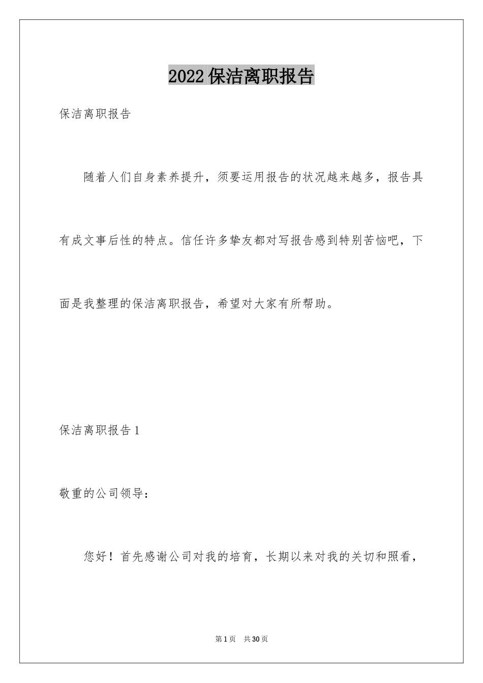 2024保洁离职报告_1_第1页