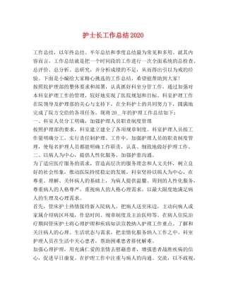士长工作总结2020 