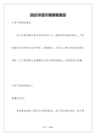 2024中层干部辞职报告