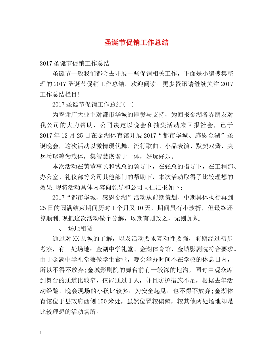 圣诞节促销工作总结 _第1页