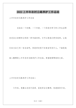2024上半年农村公路养护工作总结