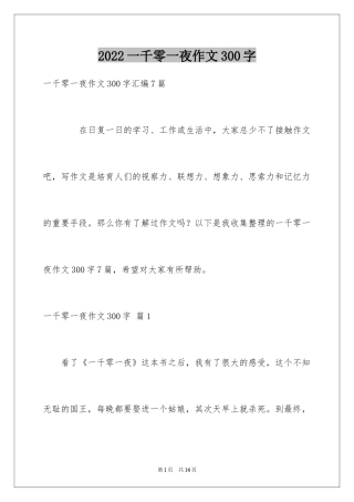 2024一千零一夜作文300字_24