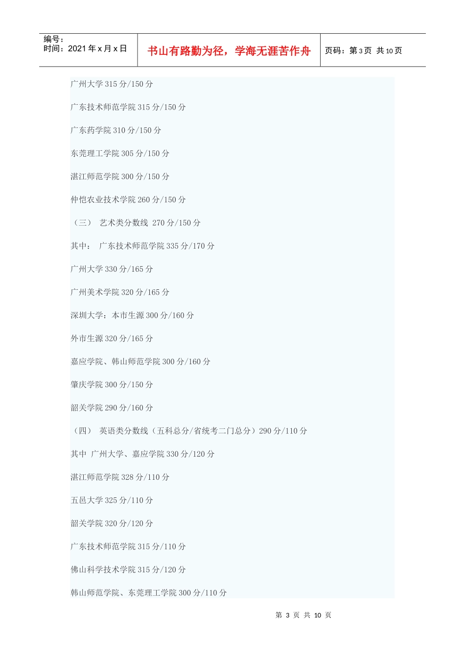 广东省专插本考试历年最低录取控制分数线_第3页