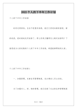 2024个人的下半年工作计划