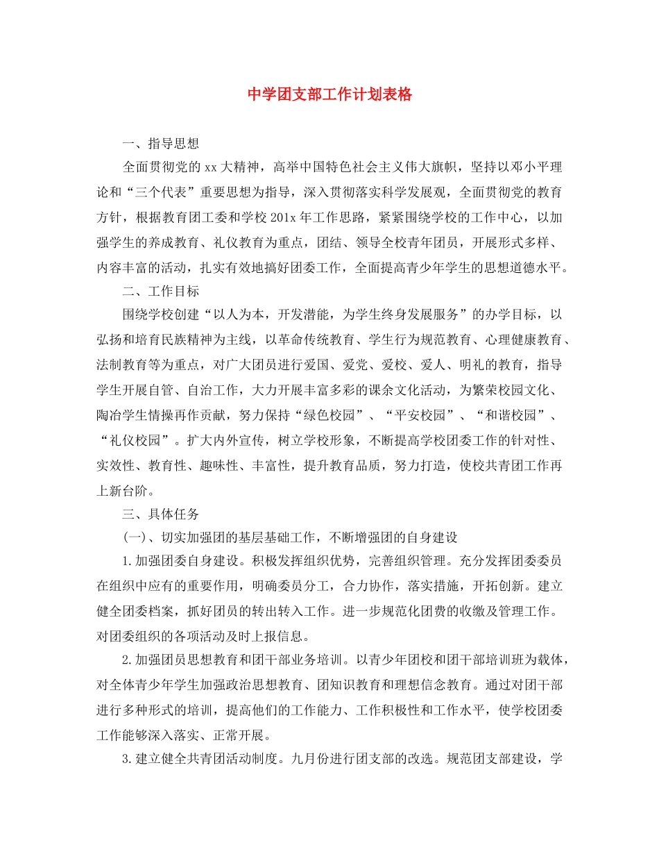 团支部工作计划表格 _第1页