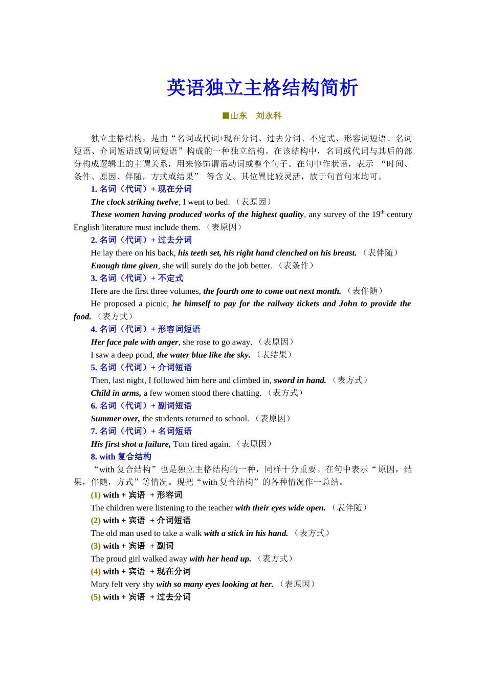 英语独立主格结构简析_第1页