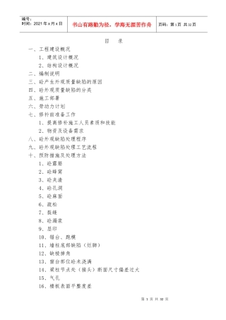 砼外观缺陷处理专项施工方案