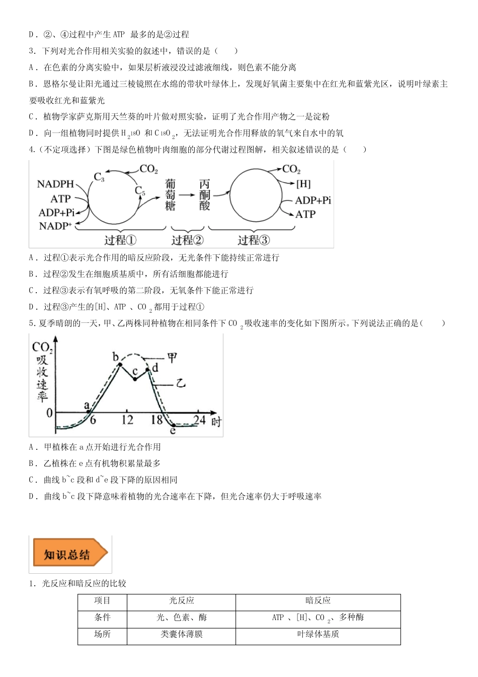 2023年高考生物冲刺复习经典易错知识点总结与例题剖析8 光合作用含_第2页