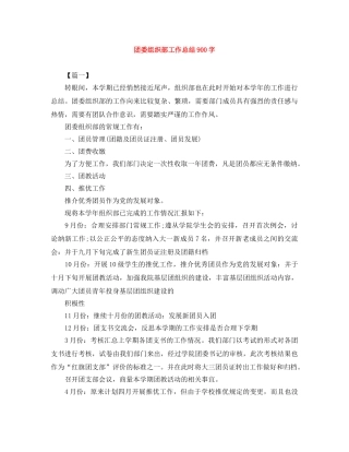 团委组织部工作总结900字 