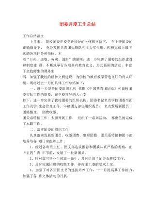 团委月度工作总结 