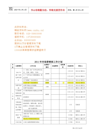某某企业市场营销部工作计划表